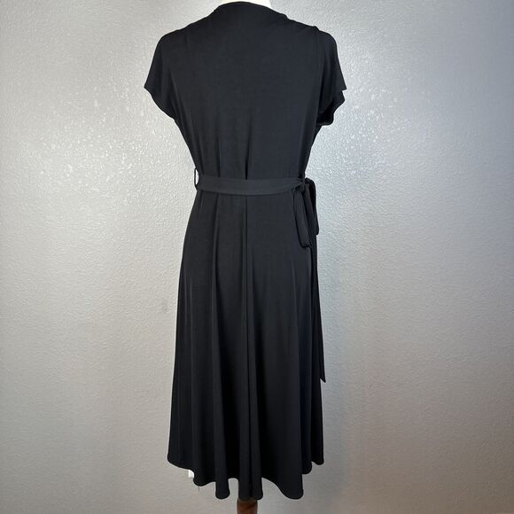 Vicky Tiel Womens Wrap Dress S Small Black Jersey Midi High Low Short Sleeve - Picture 5 of 8